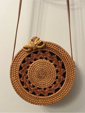 Woven Round Rattan Crossbody Bag - Straw Studios